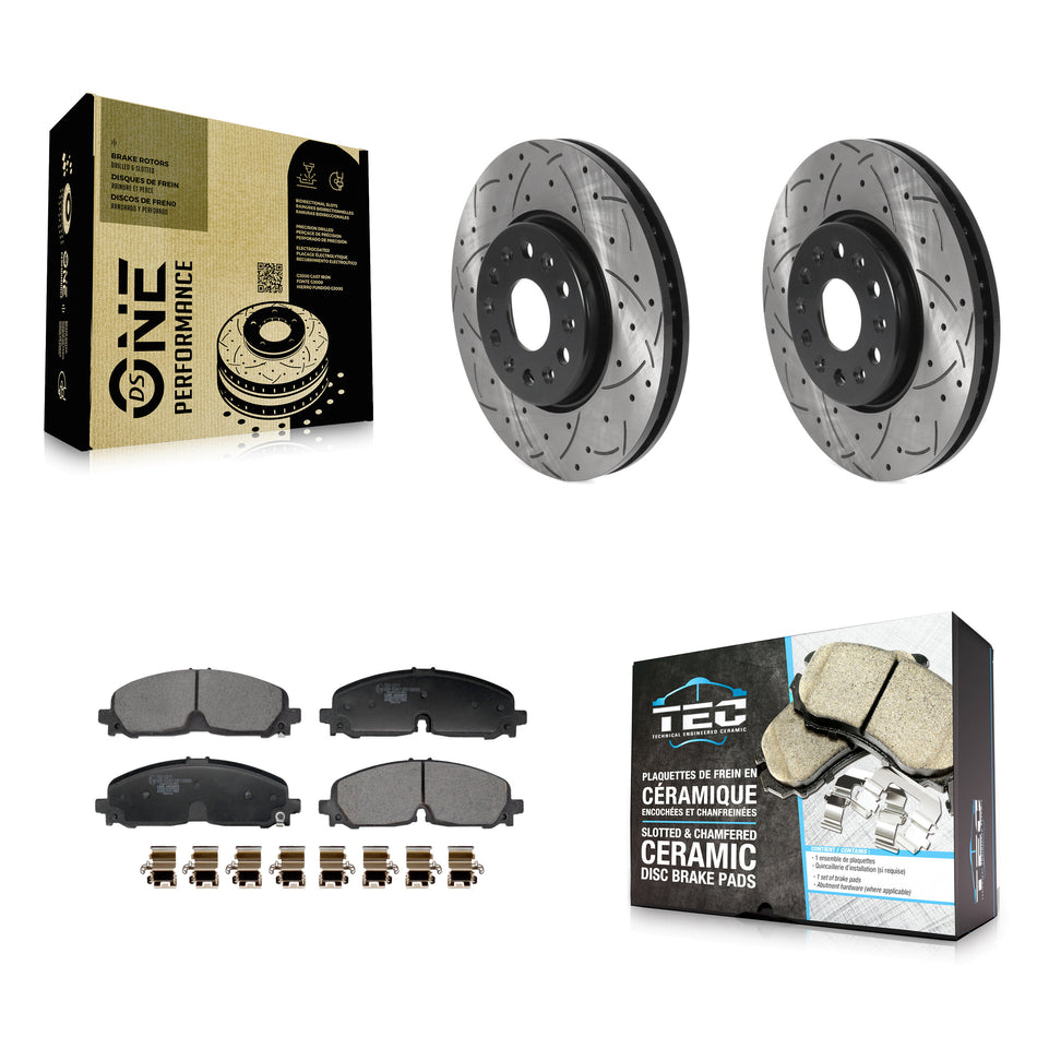 Front Drilled Slot Brake Rotor & Ceramic Pad Kit For Chevrolet Traverse Blazer GMC Acadia KDT-101253