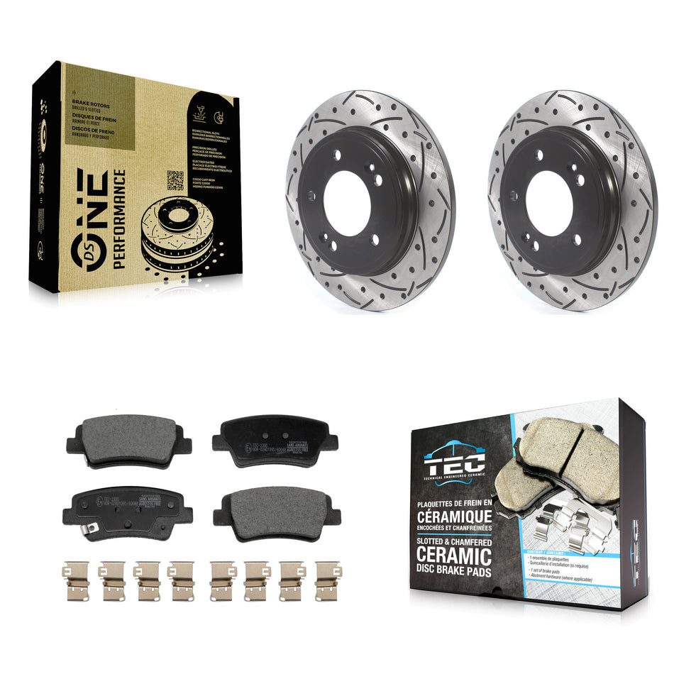 Rear Coated Drilled Slotted Disc Brake Rotor Ceramic Pad Kit For Hyundai Elantra Kia Niro KDT-101257