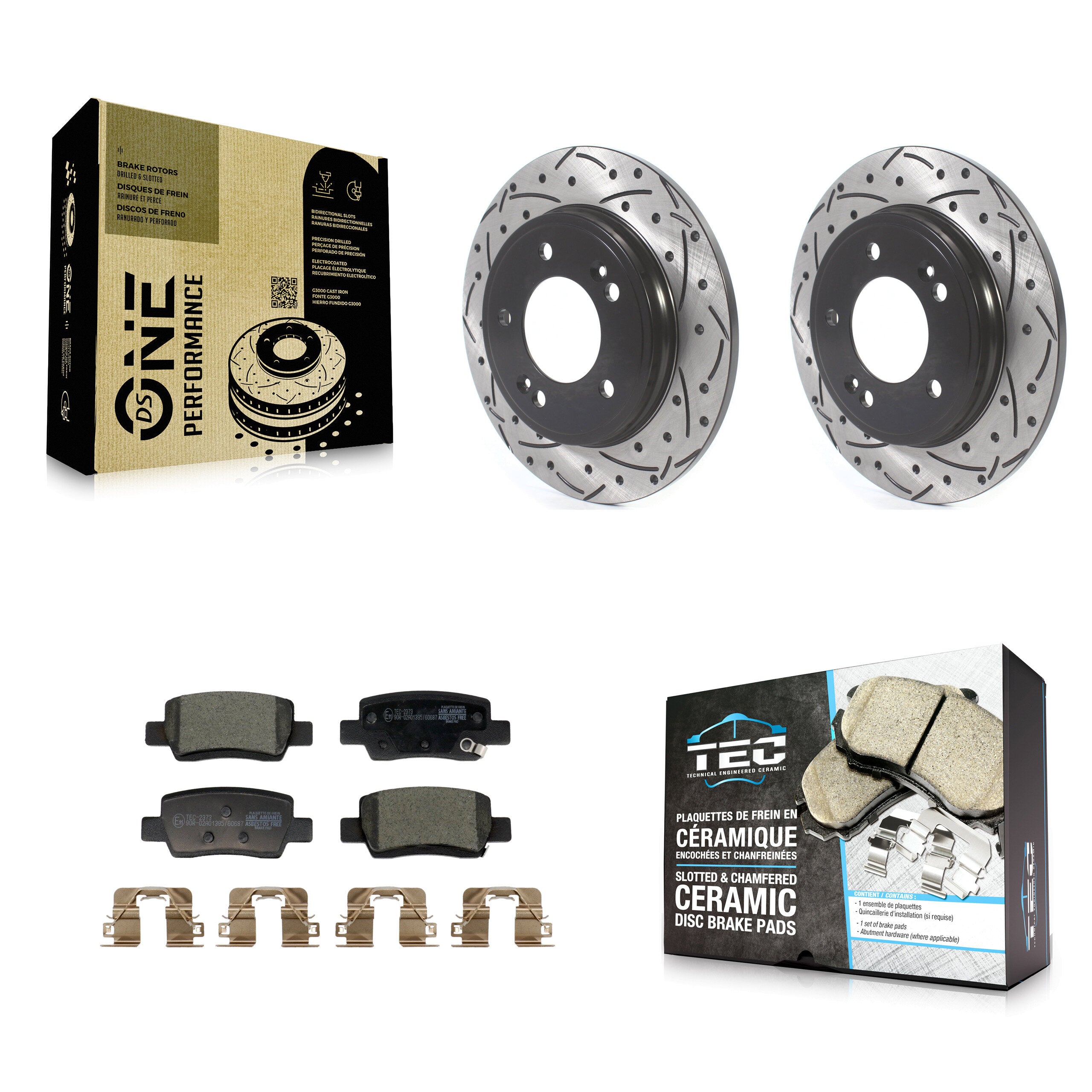 Rear Coated Drilled Slotted Disc Brake Rotors And Ceramic Pads Kit For Hyundai Elantra KDT-101258
