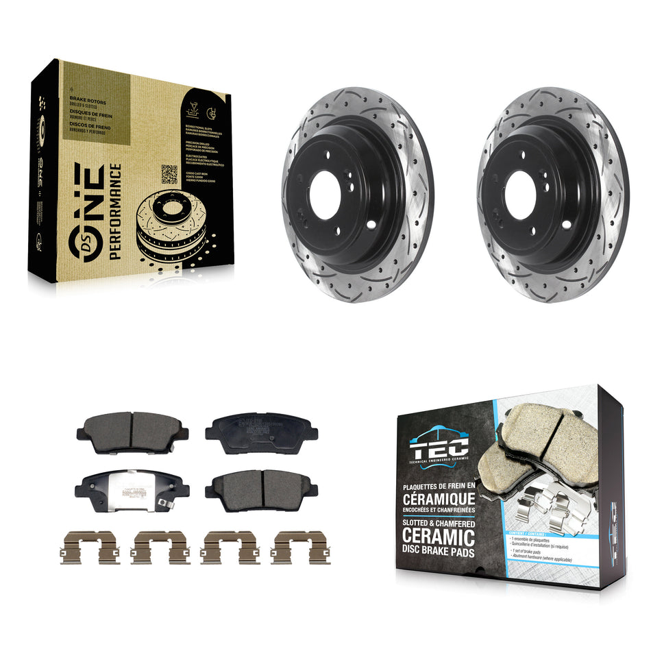 Rear Coat Drill Slot Disc Brake Rotor Ceramic Pad Kit For 2018-2020 Genesis G80 3.8L 5.0L KDT-101259