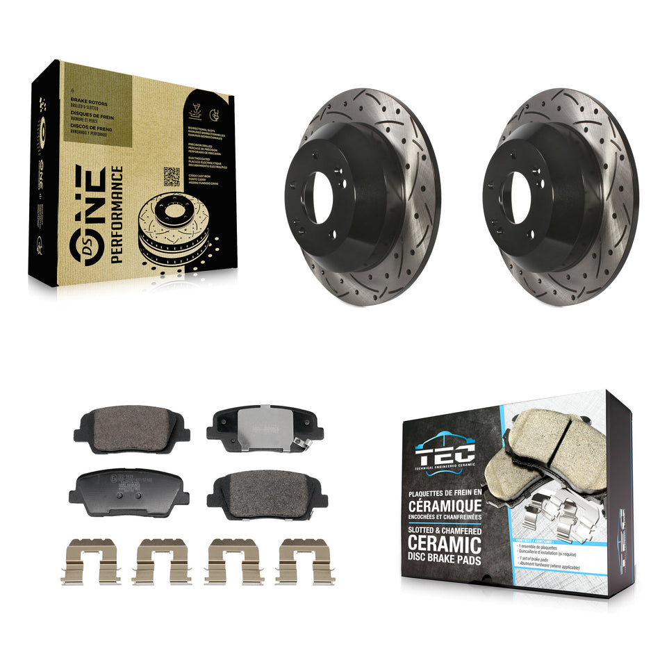 Rear Drilled Slot Brake Rotor & Ceramic Pad Kit For Hyundai Santa Fe Sport Kia Sorento XL KDT-101260