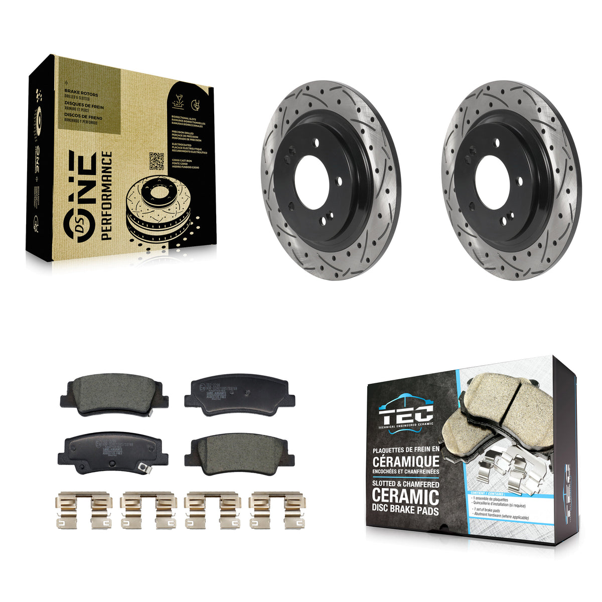 Rear Coated Drill Slot Disc Brake Rotor Ceramic Pad Kit For Hyundai Sonata Kia Niro EV K5 KDT-101268