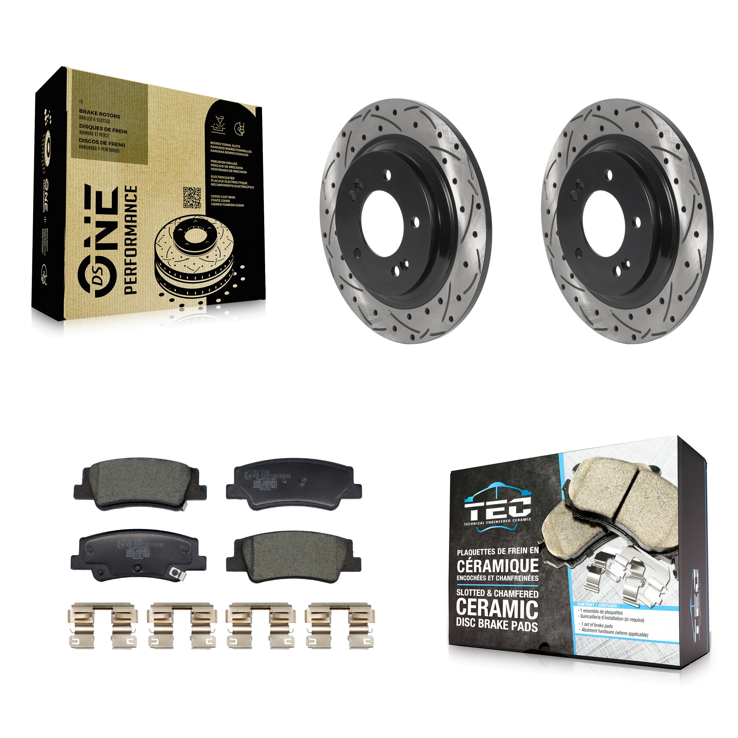 Rear Coated Drill Slot Disc Brake Rotor Ceramic Pad Kit For Hyundai Sonata Kia Niro EV K5 KDT-101268