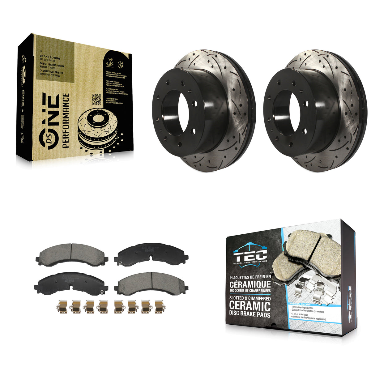 Rear Drilled Slot Brake Rotors Ceramic Pad Kit For GMC Chevrolet Sierra 2500 HD Silverado KDT-101269
