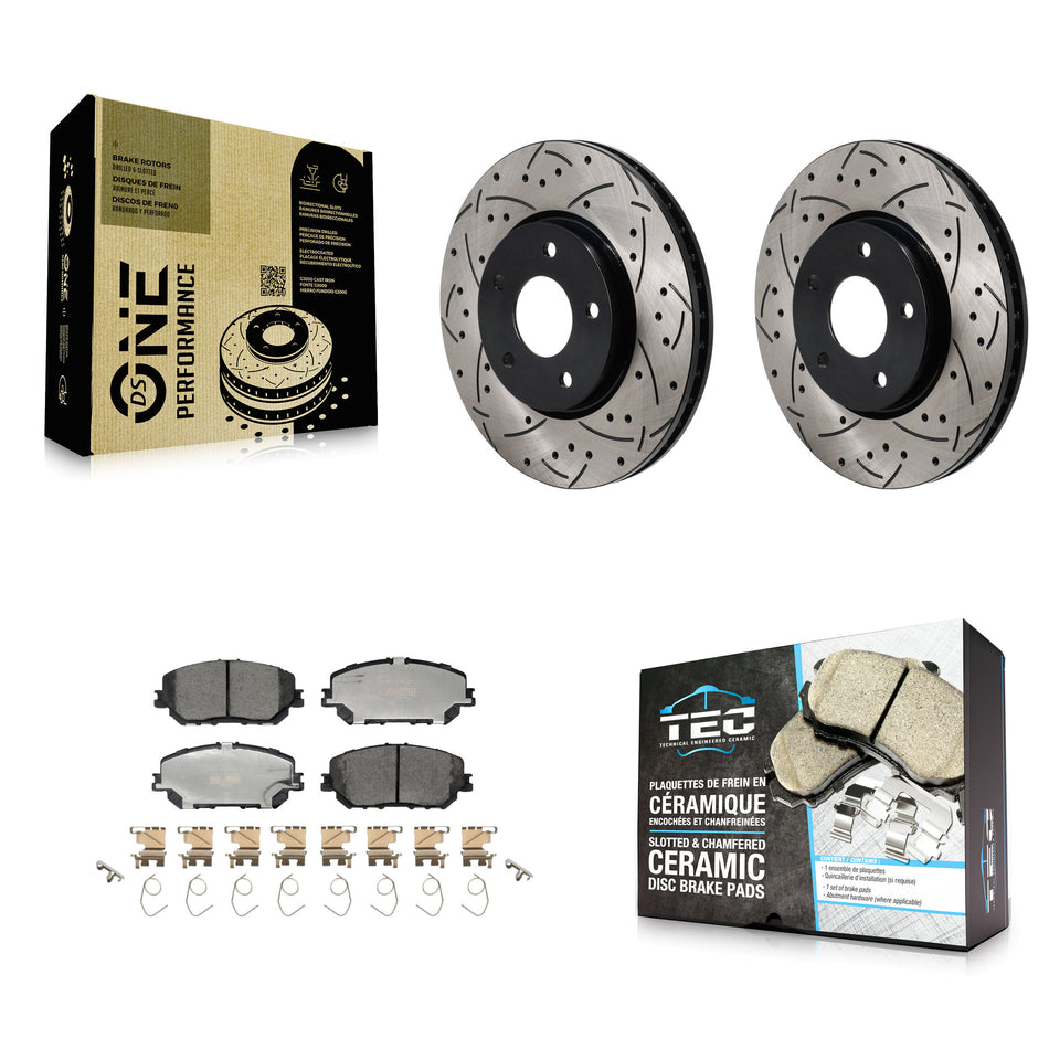 Front Coated Drilled Slotted Disc Brake Rotors And Ceramic Pads Kit For Nissan Rogue KDT-101284