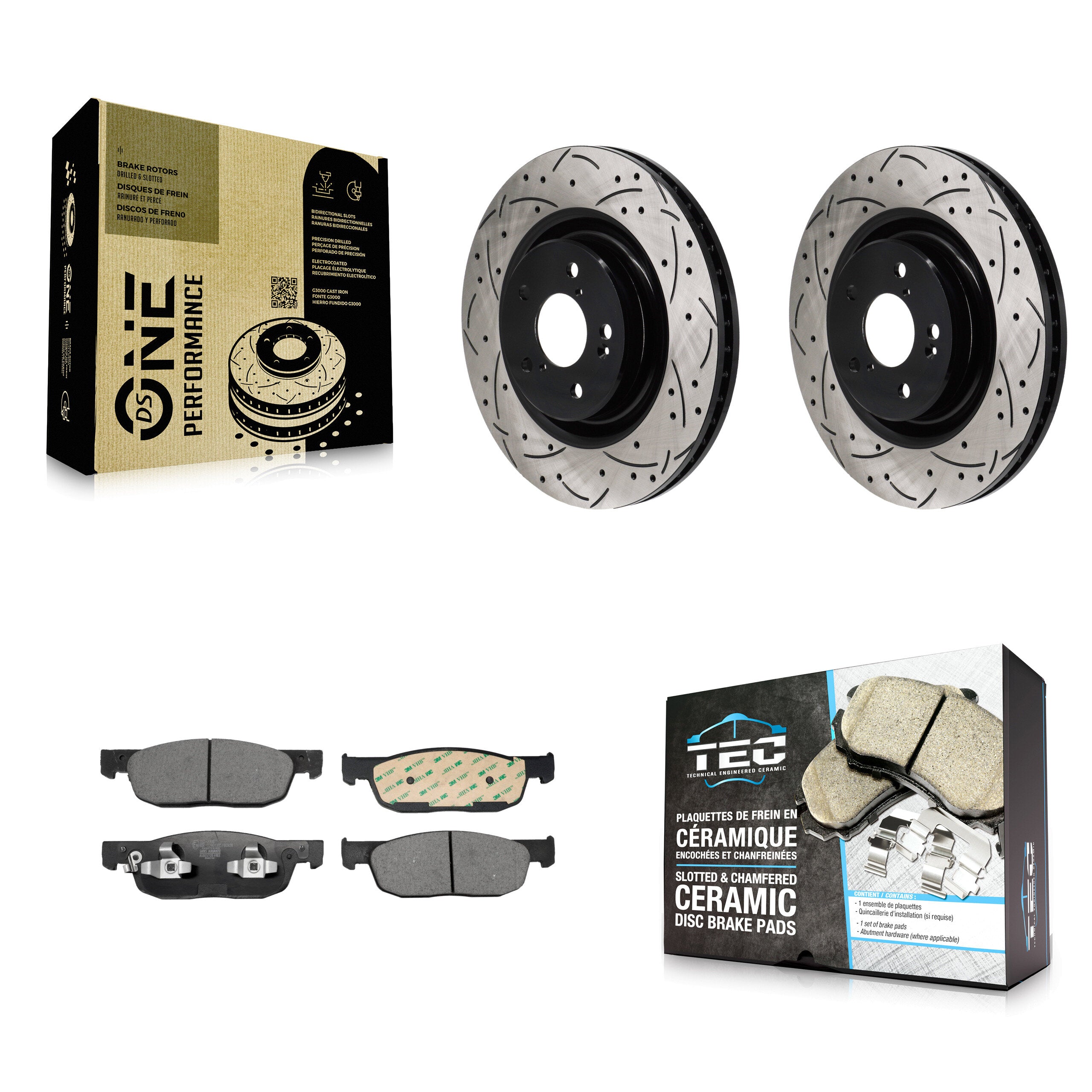 Front Coated Drilled Slot Disc Brake Rotor & Ceramic Pad Kit For 2022-2023 Acura MDX 3.5L KDT-101285