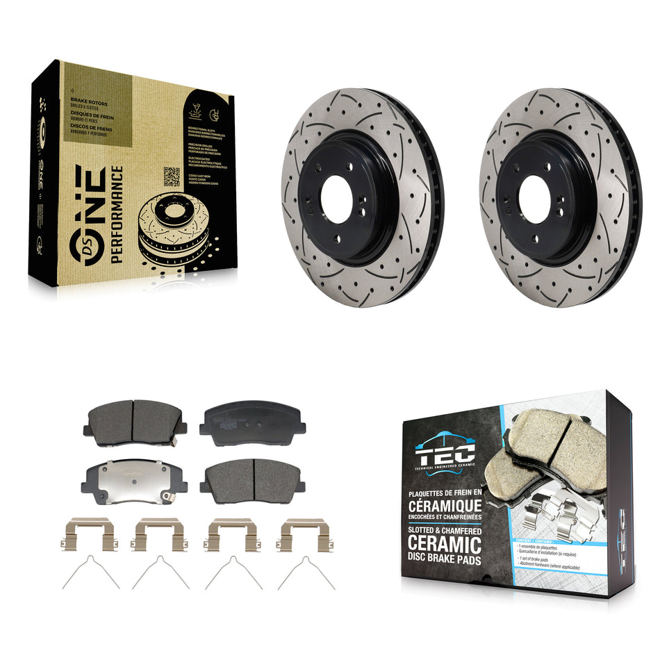 Front Coated Drilled Slotted Disc Brake Rotor Ceramic Pad Kit For Genesis G70 Kia Stinger KDT-101310