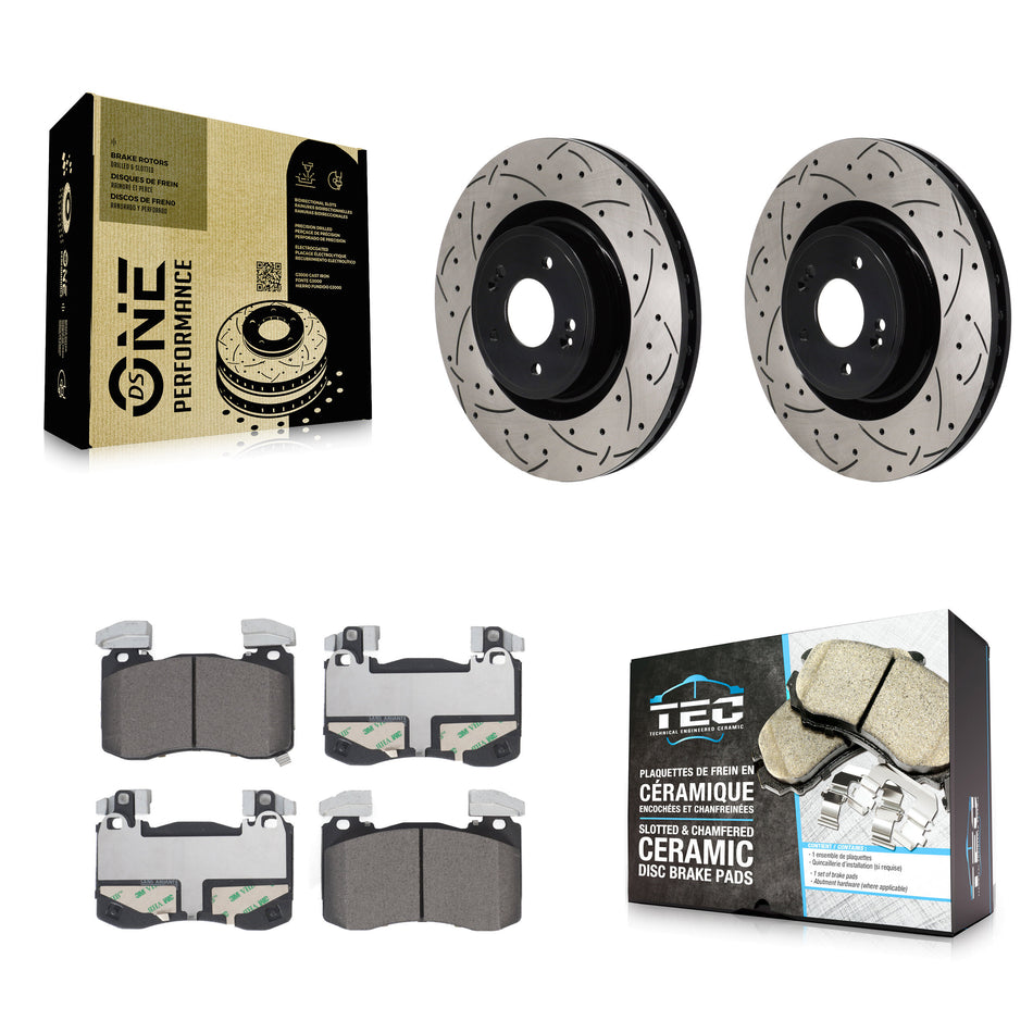 Front Coated Drilled Slotted Disc Brake Rotor Ceramic Pad Kit For Genesis G70 Kia Stinger KDT-101311