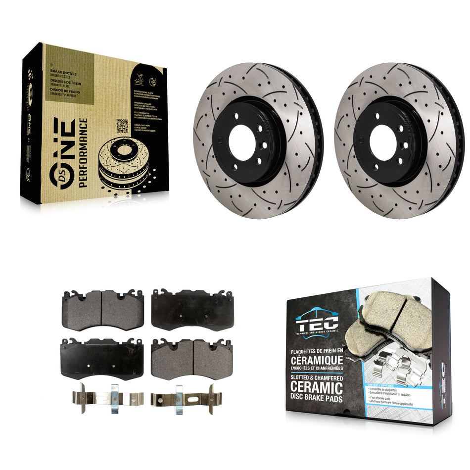 Front Coated Drilled Slotted Disc Brake Rotors Ceramic Pad Kit For Land Rover Range Sport KDT-101317