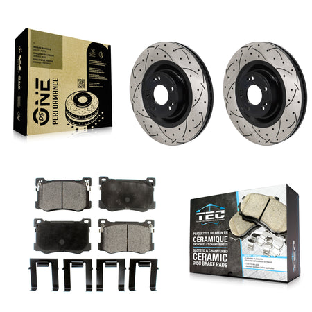Front Coated Drilled Slot Disc Brake Rotor & Ceramic Pad Kit For Hyundai Genesis G80 5.0L KDT-101319