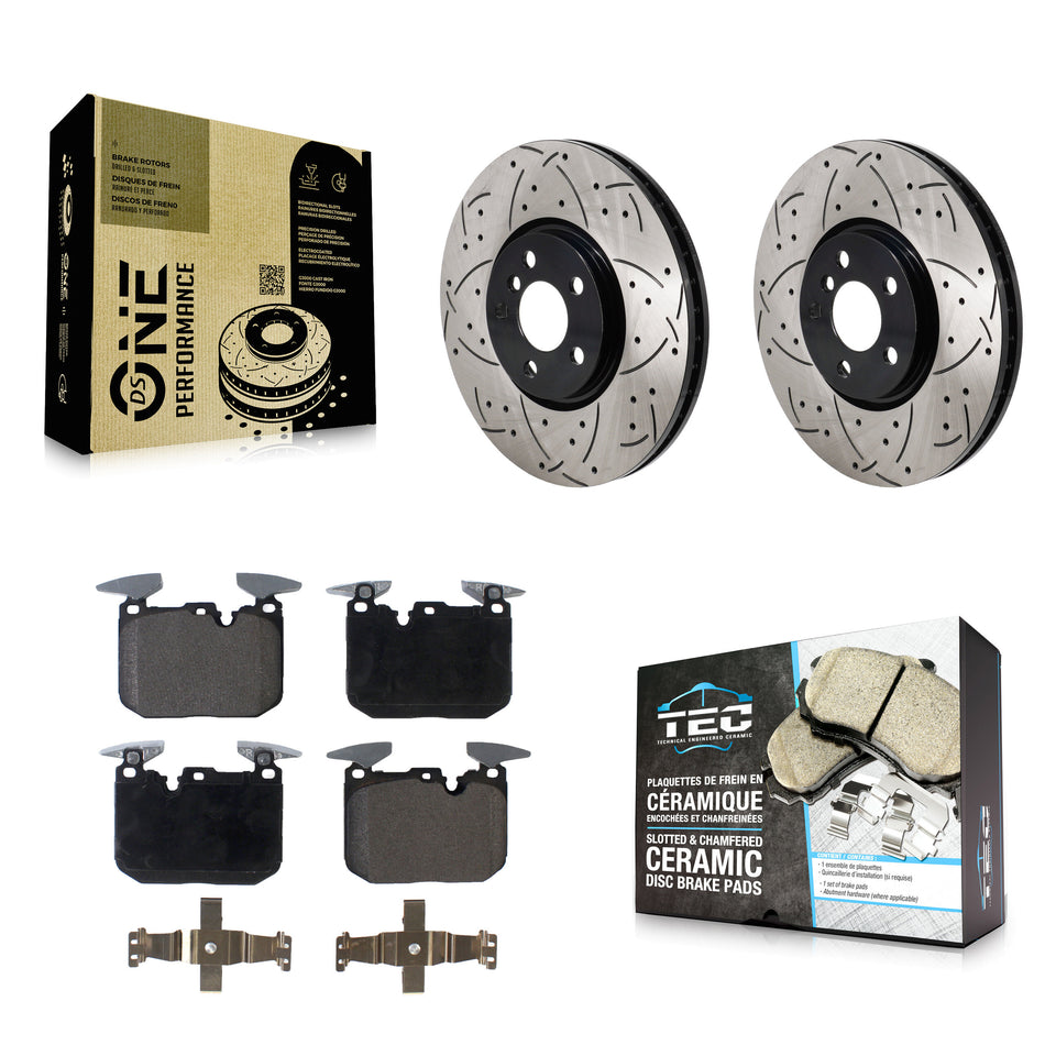 Front Drill Slot Brake Rotors Ceramic Pad Kit For 2020-2022 Mini Cooper John Works KDT-101325