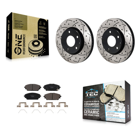 Front Coated Drilled Slotted Disc Brake Rotors And Ceramic Pads Kit For Mazda 3 Sport FWD KDT-101326