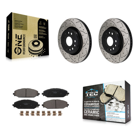 Front Coat Drill Slot Disc Brake Rotor Ceramic Pad Kit For Ram 1500 Jeep Wagoneer Grand L KDT-101328