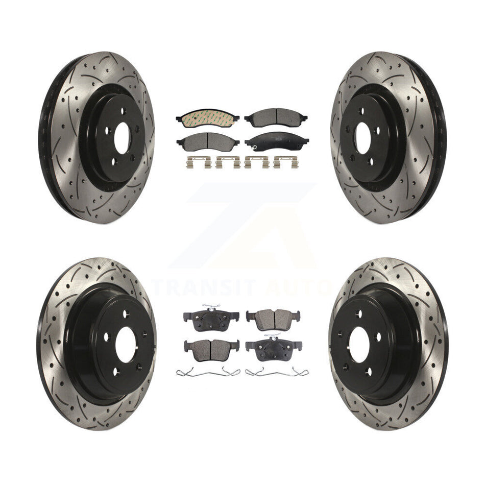 Front Rear Coated Drilled Slotted Disc Brake Rotor & Ceramic Pad Kit For Lincoln Nautilus KDT-101334