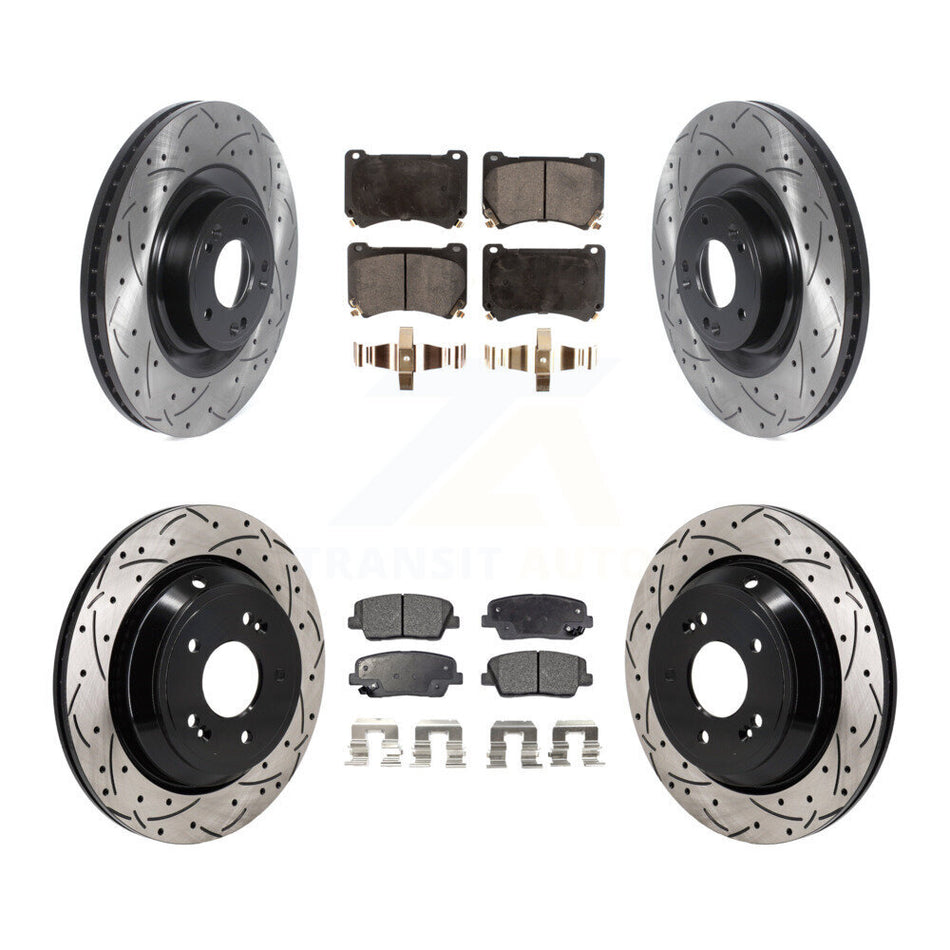 Front Rear Coated Drilled Slotted Disc Brake Rotor Ceramic Pad Kit For 2011 Hyundai Equus KDT-101336