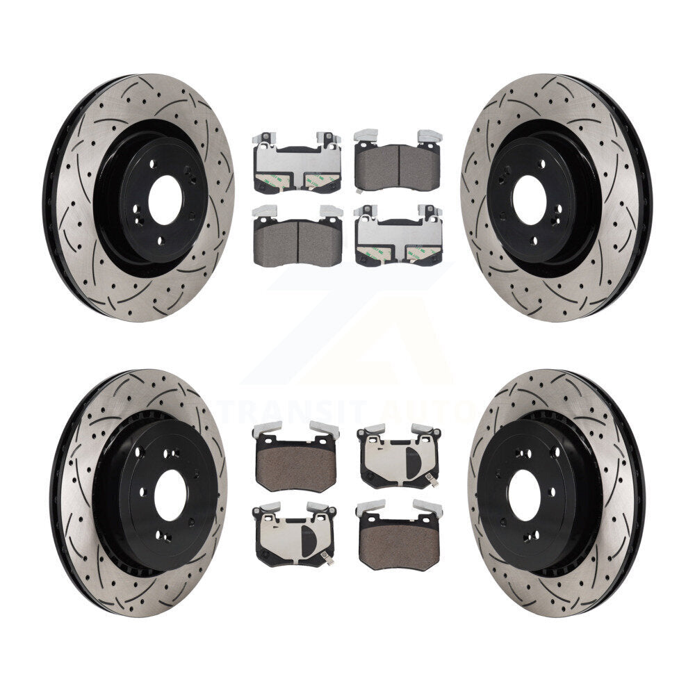 Front Rear Coated Drill Slot Disc Brake Rotor Ceramic Pad Kit For Kia Stinger Genesis G70 KDT-101341