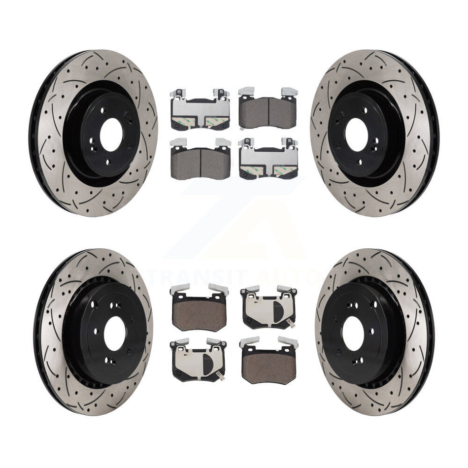 Front Rear Coated Drill Slot Disc Brake Rotor Ceramic Pad Kit For Kia Stinger Genesis G70 KDT-101341