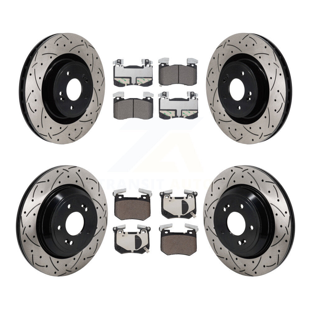 Front Rear Coated Drilled Slot Disc Brake Rotor Ceramic Pad Kit For 2022 Genesis G70 3.3L KDT-101342