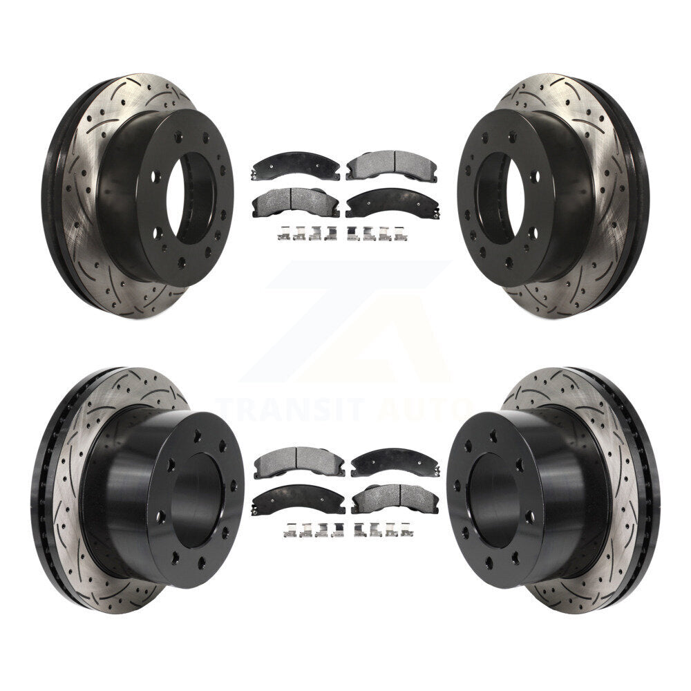 Front Rear Drilled Slot Disc Brake Rotor Ceramic Pad Kit For GMC Sierra 3500 HD Chevrolet KDT-101361