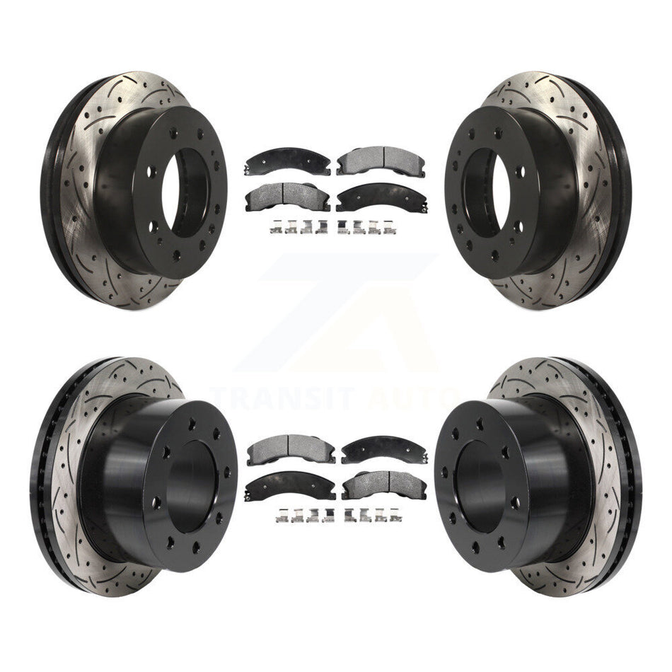 Front Rear Drilled Slot Disc Brake Rotor Ceramic Pad Kit For GMC Sierra 3500 HD Chevrolet KDT-101361