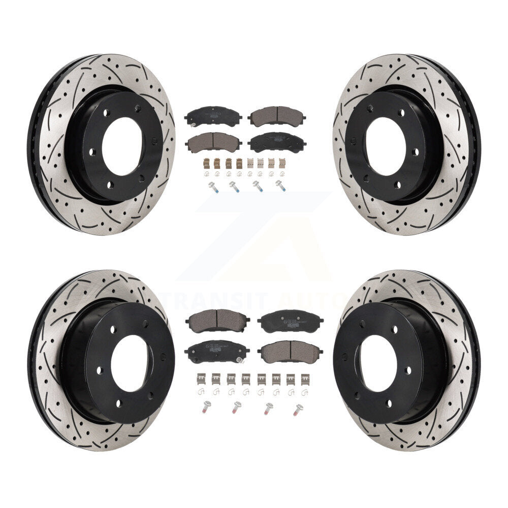 Front Rear Coated Drilled Slot Disc Brake Rotor Ceramic Pad Kit For 2019-2023 Ford Ranger KDT-101363