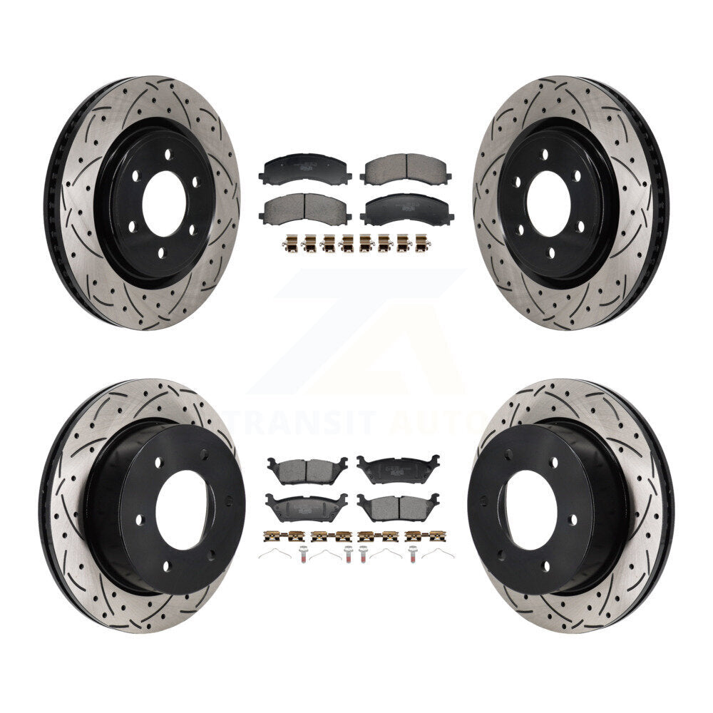 Front Rear Drilled Slot Disc Brake Rotor & Ceramic Pad Kit For 2022-2023 Ford Bronco 3.0L KDT-101365
