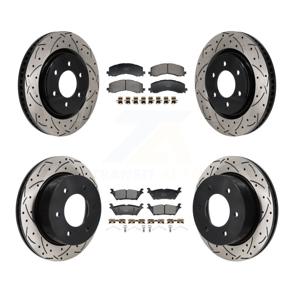 Front Rear Drilled Slot Disc Brake Rotor & Ceramic Pad Kit For 2022-2023 Ford Bronco 3.0L KDT-101365
