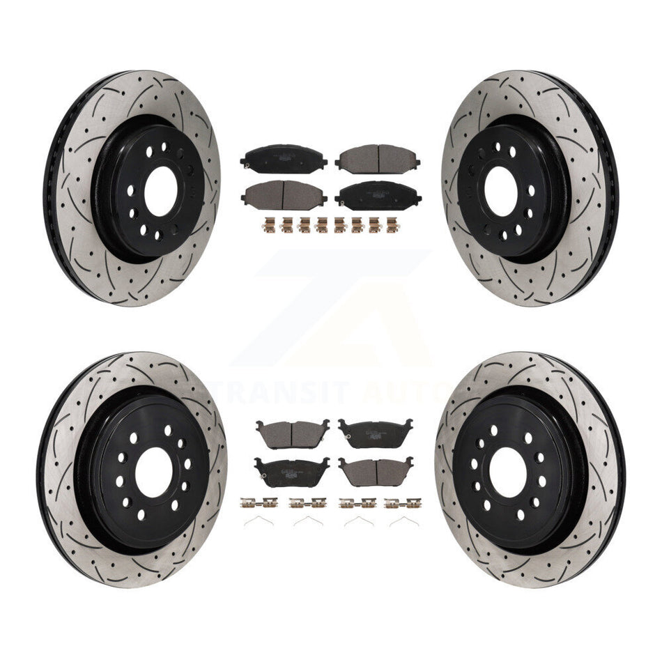 Front Rear Drill Slot Disc Brake Rotor Ceramic Pad Kit For Ram 1500 Jeep Wagoneer Grand L KDT-101366