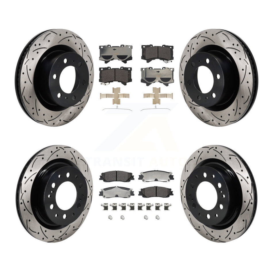 Front Rear Drilled Slot Brake Rotor Ceramic Pad Kit For Toyota Tundra Sequoia Lexus LX600 KDT-101370