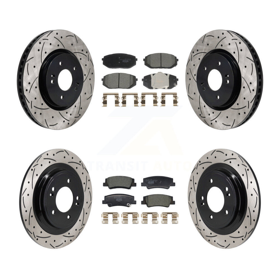 Front Rear Drilled Slot Disc Brake Rotors Ceramic Pad Kit For Hyundai Tucson Kia Sportage KDT-101371