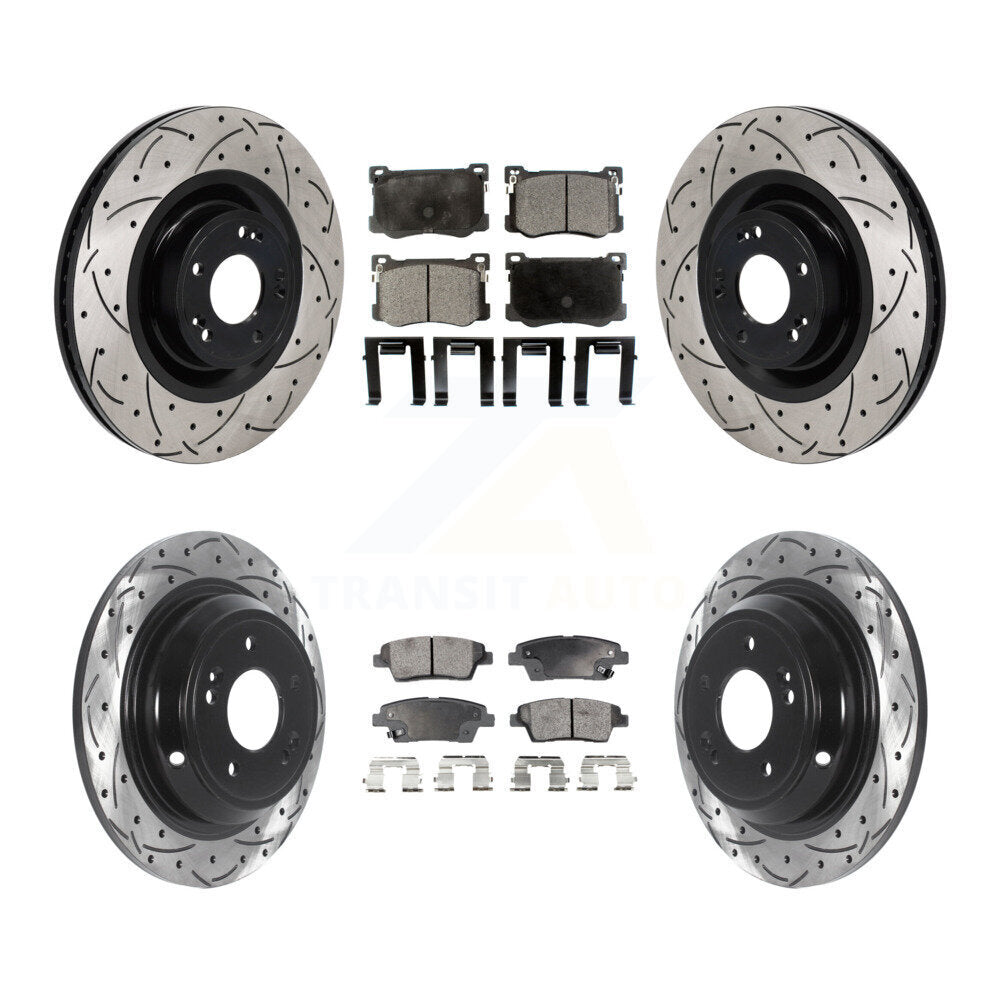 Front Rear Coat Drill Slot Disc Brake Rotors Ceramic Pad Kit For Hyundai Genesis G80 5.0L KDT-101380
