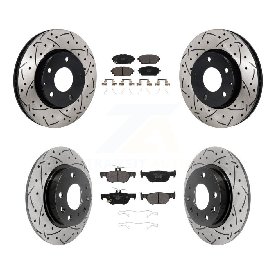 Front Rear Coated Drilled Slotted Disc Brake Rotors Ceramic Pad Kit For Mazda 3 Sport FWD KDT-101383