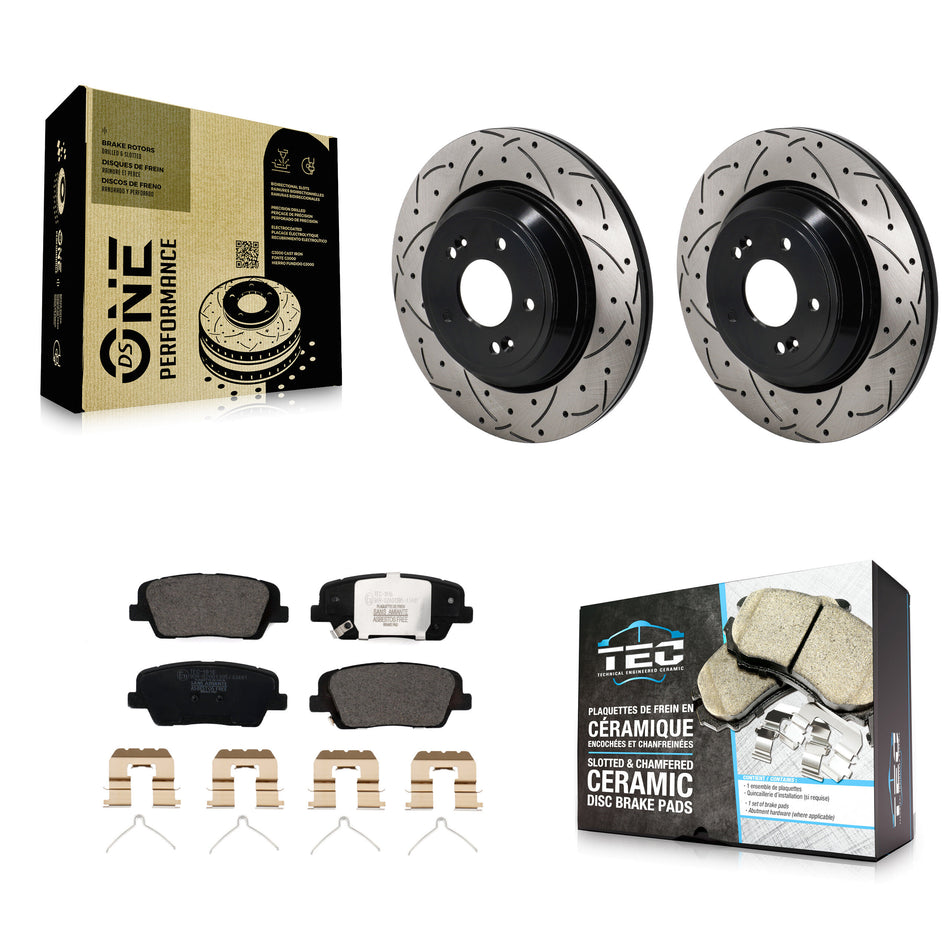 Rear Coated Drilled Slot Disc Brake Rotor Ceramic Pad Kit For Genesis G70 Kia Stinger G80 KDT-101404