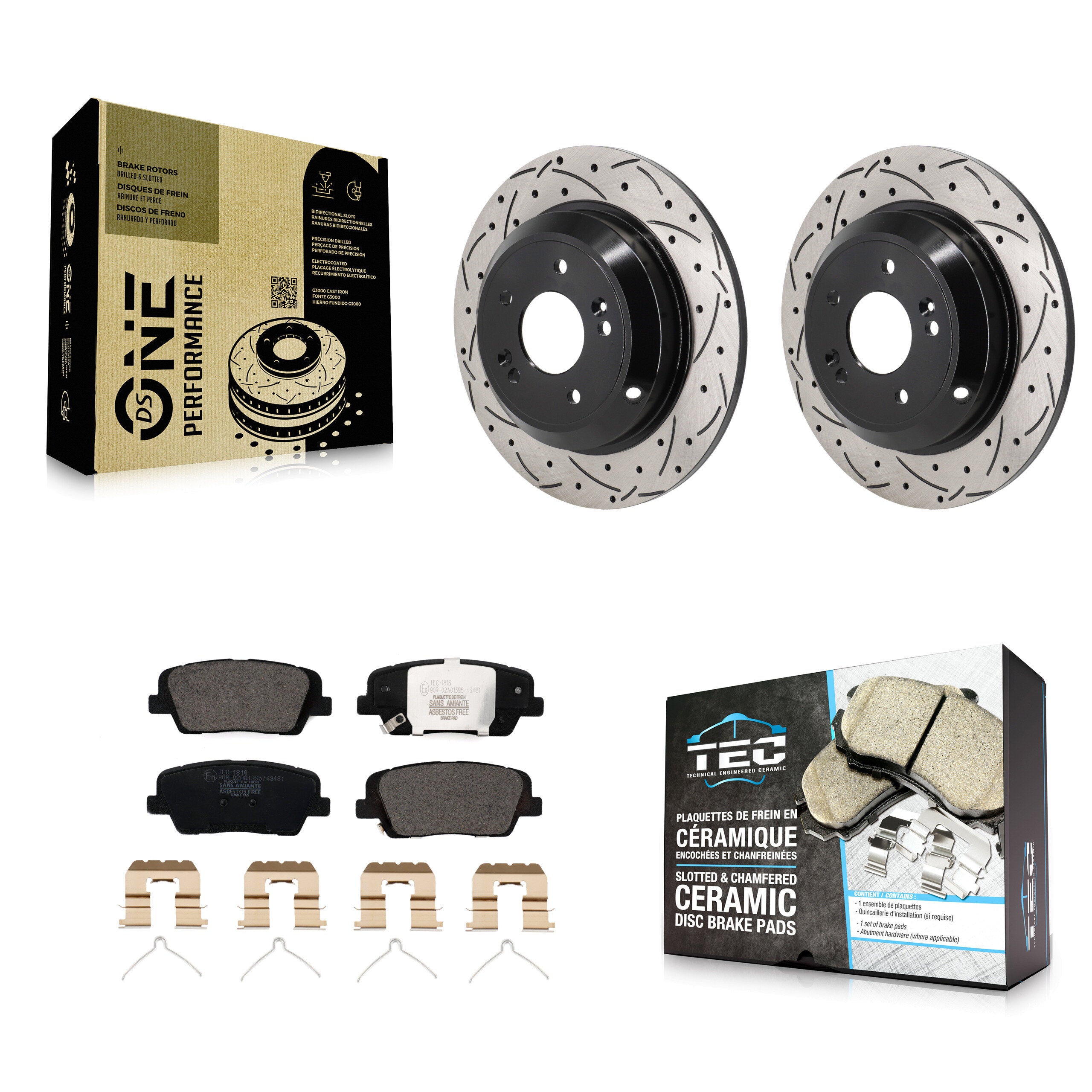 Rear Coated Drilled Slotted Disc Brake Rotors Ceramic Pad Kit For Genesis G70 Kia Stinger KDT-101405