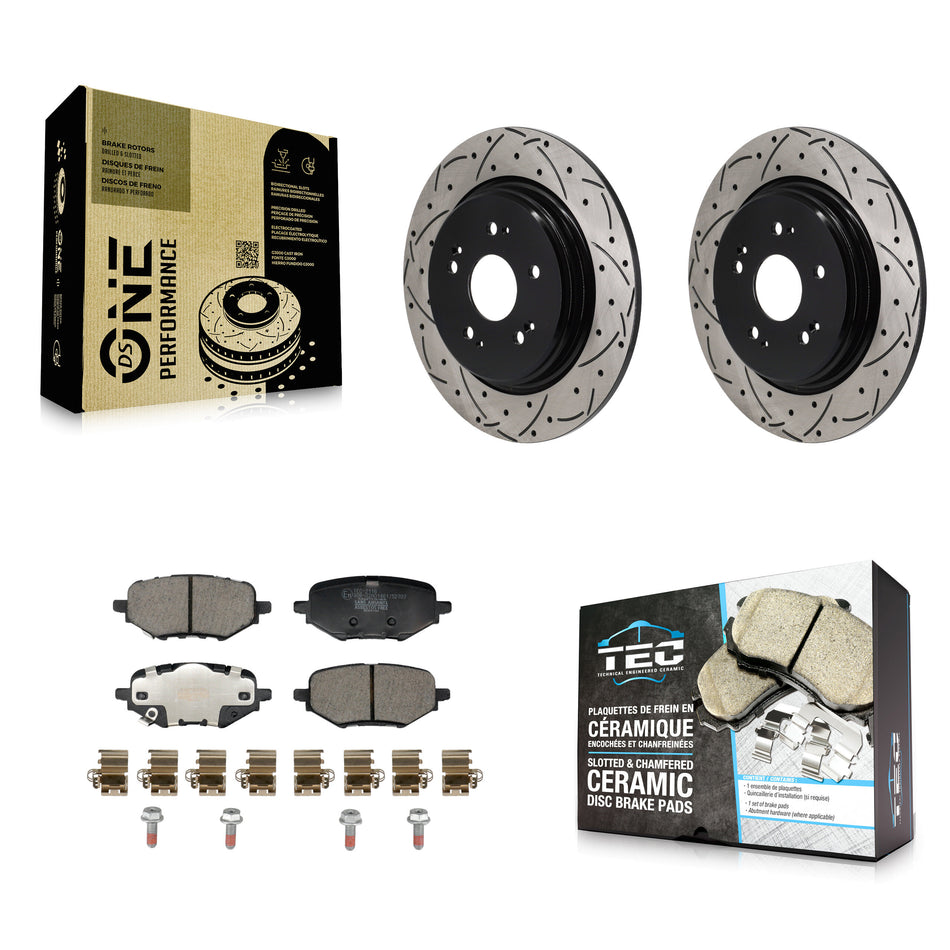 Rear Coated Drilled Slotted Disc Brake Rotors And Ceramic Pads Kit For Honda HR-V Clarity KDT-101408
