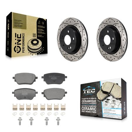 Rear Coated Drilled Slot Disc Brake Rotor & Ceramic Pad Kit For Mercedes-Benz A220 CLA250 KDT-101411