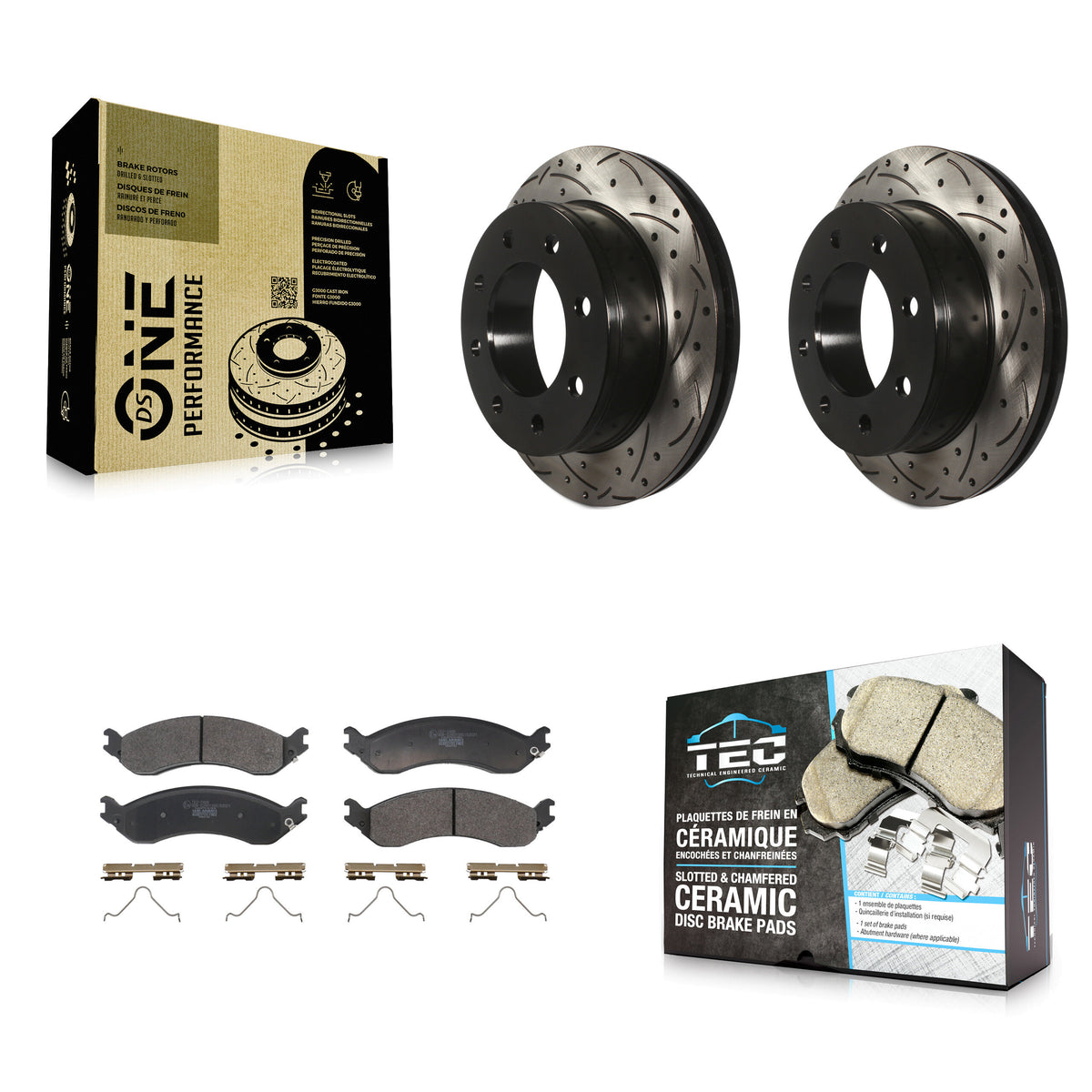 Rear Drilled Slot Brake Rotors Ceramic Pad Kit For GMC Chevrolet Savana 2500 Express 3500 KDT-101419