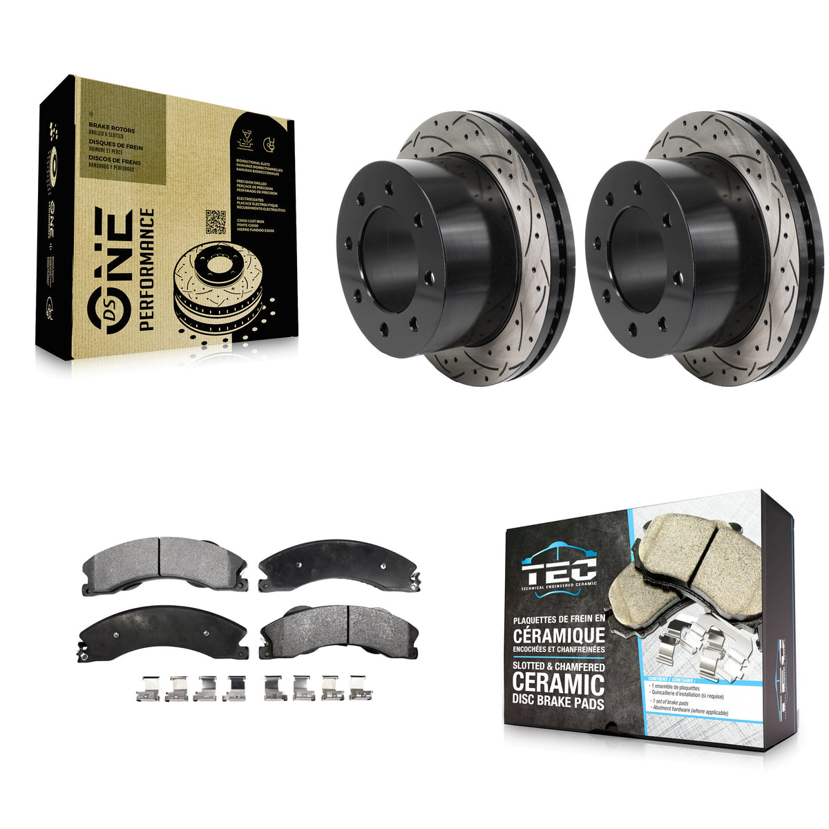 Rear Drilled Slot Brake Rotors Ceramic Pad Kit For GMC Sierra 3500 HD Chevrolet Silverado KDT-101426