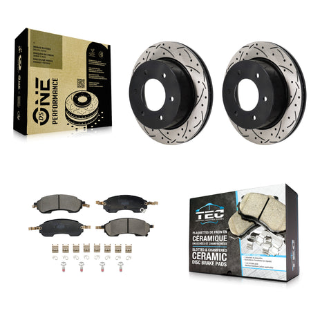 Rear Coated Drilled Slotted Disc Brake Rotors And Ceramic Pads Kit For Ford Bronco KDT-101429