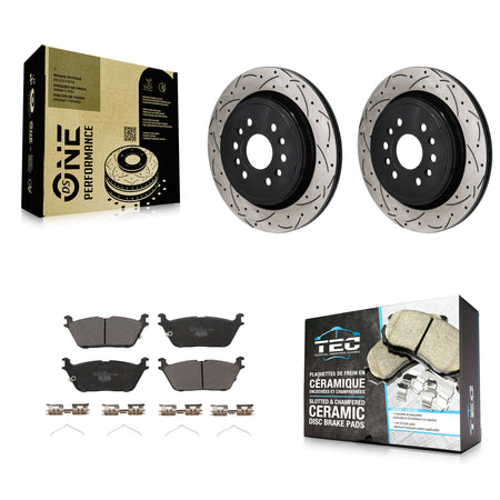 Rear Coat Drill Slot Disc Brake Rotors Ceramic Pad Kit For Ram 1500 Jeep Wagoneer Grand L KDT-101432