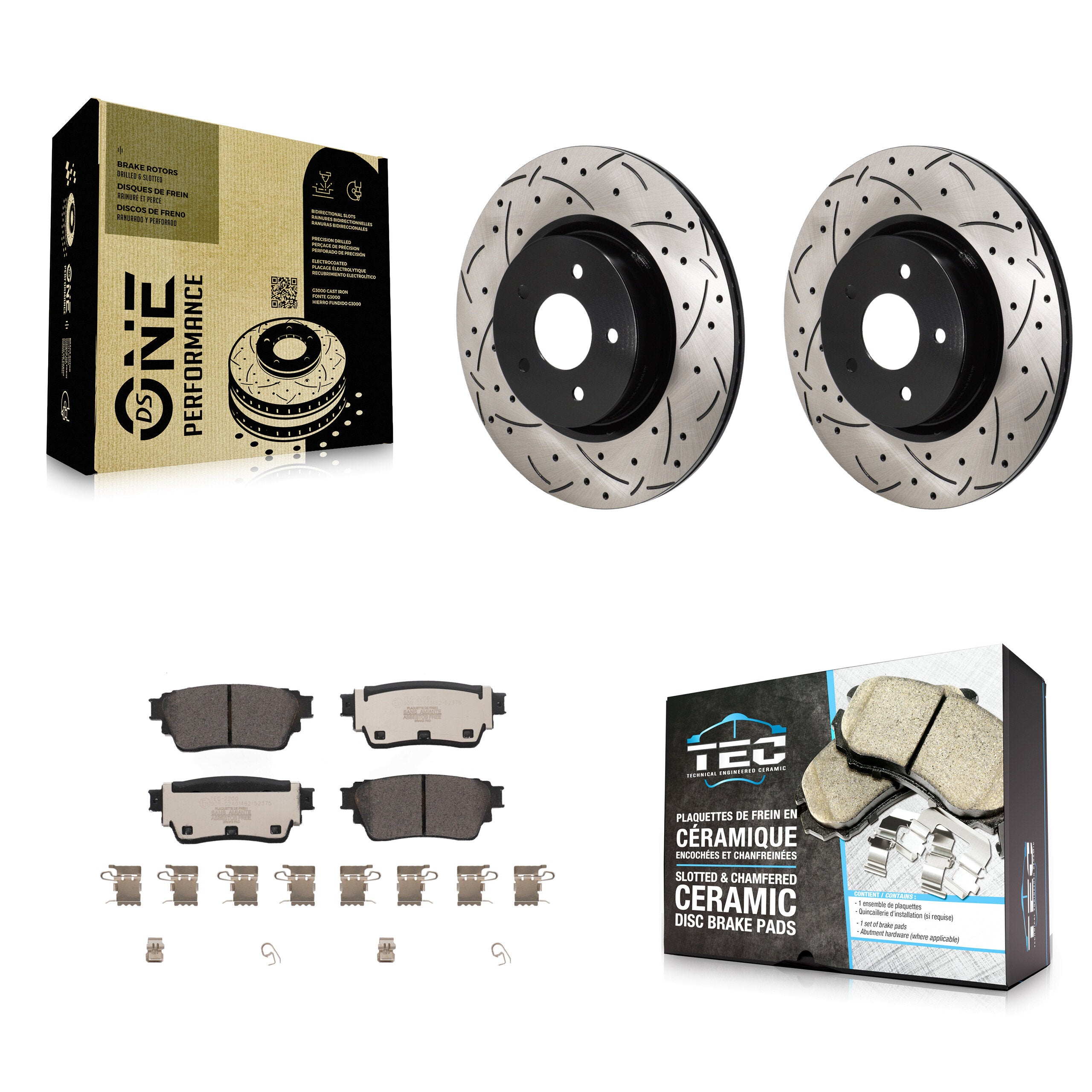Rear Drilled Slot Brake Rotors Ceramic Pad Kit For Mitsubishi Outlander Nissan Pathfinder KDT-101438