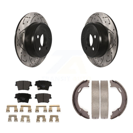 Rear Disc Drilled & Slotted Rotors Ceramic Pads Parking Shoes Kit For Dodge Chrysler 300 KDT-101457