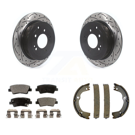 Rear Disc Drilled & Slotted Rotors Ceramic Pads Parking Shoes Kit For Hyundai Tucson Kia KDT-101471
