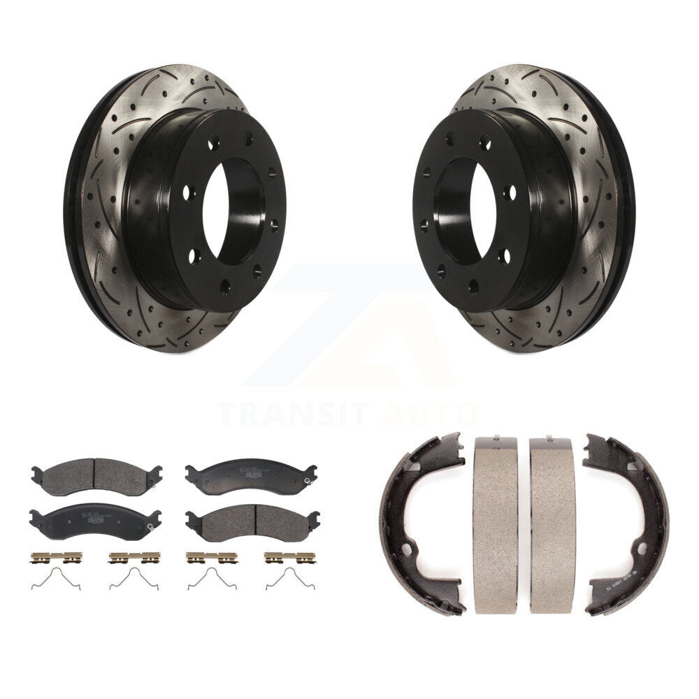 Rear Disc Drilled & Slotted Rotors Ceramic Pads Parking Shoes Kit For GMC Chevrolet 2500 KDT-101475