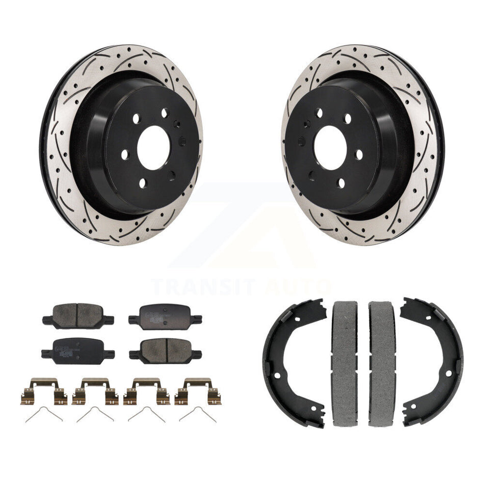 Rear Disc Drilled & Slotted Rotors Ceramic Pads Parking Shoes Kit For Chevrolet Colorado KDT-101488