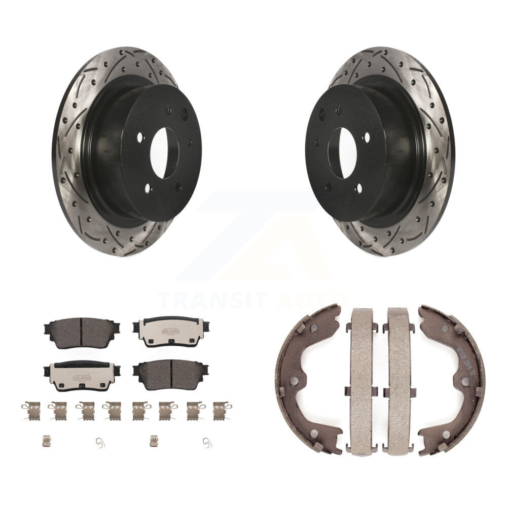 Rear Disc Drilled & Slotted Rotors Ceramic Pads Parking Shoes Kit For Nissan Altima AWD KDT-101501