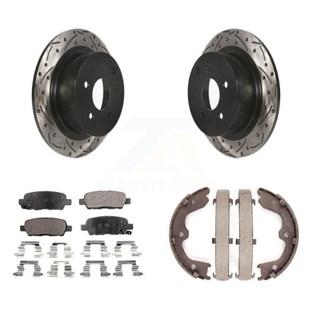 Rear Disc Drilled & Slotted Rotors Ceramic Pads Parking Brake Shoes Kit For Nissan Altima KDT-101502