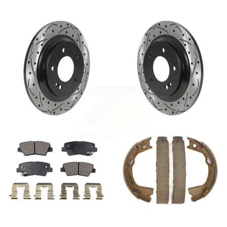 Rear Disc Drilled & Slotted Rotors Ceramic Pads And Parking Shoes Kit For Hyundai Sonata KDT-101508