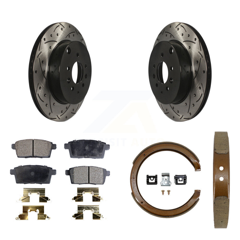 Rear Disc Drilled & Slotted Rotors Ceramic Pads Parking Shoes Kit For 07-12 Mazda CX-9 KDT-101512