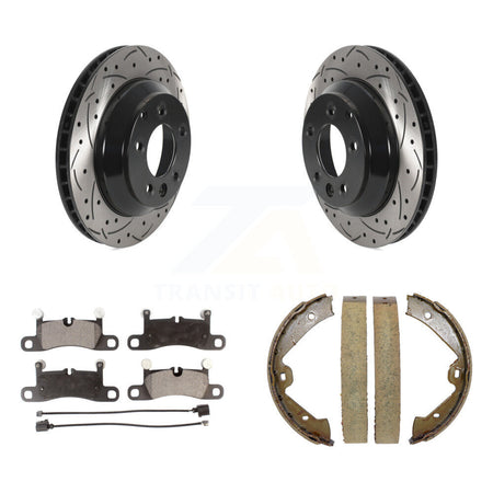 Rear Disc Drilled & Slotted Rotors Ceramic Pads Parking Shoes Kit For Volkswagen Touareg KDT-101514